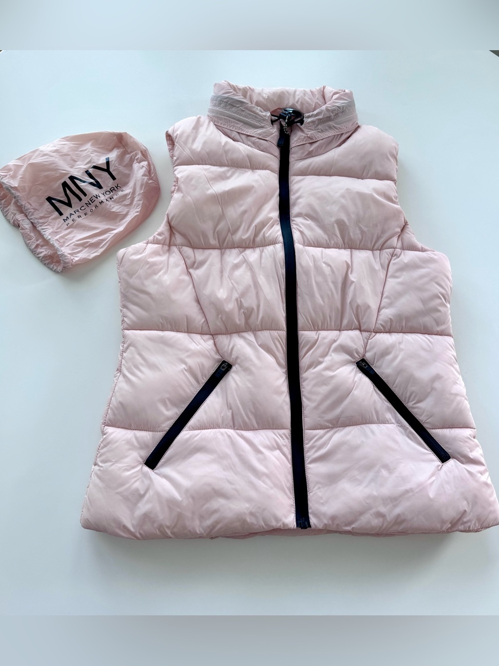 Marc New York Performance Light Pink Puffer Vest with Black Trim, size M
